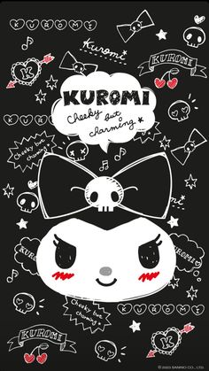 a black and white drawing of a skull wearing glasses with the word kuromi above it