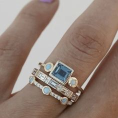 Very Pretty Set Of 3 Rings 14k Gold Plated Can Be Worn All Together Or Separate Wedding Ring Hand, Gold Color Combination, Classic Engagement, Trendy Ring, Blue Zircon, Hand Jewelry, Boho Stil, Engagement Jewelry, Crystal Rings