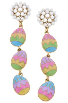 Add a touch of spring to your outfit with our Linked Easter Eggs Enamel Earrings in Pastel Multi. These earrings feature delicate linked Easter eggs in a variety of pastel colors. Perfect for any Easter celebration or as a fun pop of color for any occasion. Pastel Jewelry For Spring Gift, Playful Multicolor Earrings For Spring, Multicolor Playful Spring Earrings, Playful White Earrings For Spring, Playful Multicolor Spring Earrings, Cute Multicolor Earrings For Spring, Easter Celebration, Enamel Earrings, Gold Cross