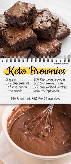 the recipe for keto brownies is shown in this advertizer's postcard