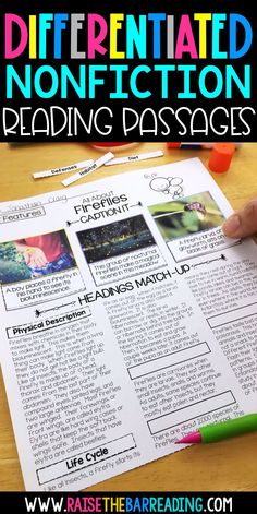 differentiated non - fiction reading passages with the text's title, and an image of