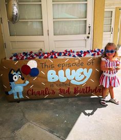 On this episode of Bluey, this little cutie celebrated her 3rd birthday today! #handpaintedbanner #bluey #blueybirthday #birthdayparty #birthdaypartydecor #kidsbirthday #sarasota #sarasotamoms #lakewoodranch #lakewoodranchmoms #bradenton #bradentonsmoms #stpetersburg #stpetemoms #tampa #tampamoms #etsy #etsyshop #etsyseller #etsysellersofinstagram Bluey Birthday Three, Bluey Themed Third Birthday, 3rd Birthday Party Bluey, Trunk Or Treat Bluey, This Episode Of Bluey Birthday Sign, Bluey Halloween Party, Bluey Trunk Or Treat Theme