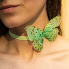 This handmade ribbon tie accessory is meticulously hand-crafted with precision and attention to details, capturing the likeness of a real butterfly. The voluminous silk butterfly, worn around your neck, frames the face and adds a touch of creativity to any outfit. It is sewn by hand to a high-quality silk satin ribbon tie with an adjustable length to suit various styles. You can wear it around your neck as a choker, adorning your hair, around your wrist as a bracelet, or even around your waist a Tie Choker, Butterfly Ribbon, Silk Butterfly, Light Summer Dresses, Real Butterfly, August Birthstone Jewelry, July Birthstone Jewelry, Green Butterfly, Zodiac Jewelry