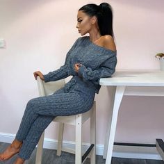 Lay flat to measure Fitted Knitted Sweater For Loungewear, Gray Knitted Sweater For Loungewear, Casual Knit Sweater For Lounging, 2 Piece Jumpsuit, Long Sleeve Suit, Suit Jumpsuit, 2 Piece Skirt Set, Waist Trainer Corset, Sweater Collection