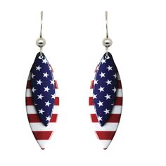 PRICES MAY VARY. Double slender-shaped earrings of coated brass hang approximately 1 1/2 inches Red, white and blue flag image with subtle shimmer of glitter in the finish Hypoallergenic and non-tarnishing finish on sterling silver French hook ear wires Made in Finlayson, MN, USA d’ears’ unique manufacturing process makes our earrings and pendants stand apart from other jewelry in quality, durability, and potential for artistic expression. Unlike traditional printing, screen printing or painting Flag Earrings, Patriotic Earrings, Fashion Usa, Good Luck Bracelet, Fruit Earrings, Patriotic Flag, Earrings Drop, Ear Jewelry, Everyday Jewelry