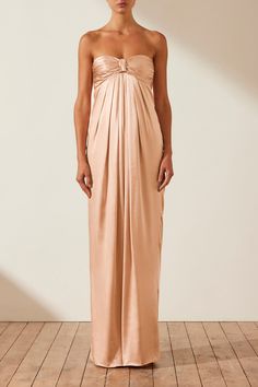 La Lune Strapless Knot Maxi Dress | Desert Rose | Dresses | Shona Joy – Shona Joy International Copper Mother Of The Bride Dress, Champagne Maxi Dress, Knot Maxi Dress, Gathered Maxi Dress, Asymmetrical Maxi Dress, Gold Maxi Dress, Dress Code Wedding, Champagne Dress, Shona Joy