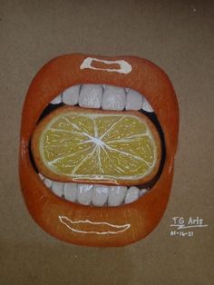 an orange mouth with a slice of lemon in it