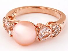 8.5-9mm Pink Cultured Freshwater Pearl with 0.85ctw Morganite & 0.19ctw White Zircon 18k Rose Gold Over Sterling Silver Ring. Measures approximately 5/16" L x 5/8" W and is not sizeable. Colors, shapes, and sizes may vary. Accent stones primarily zircon. Resort Jewelry, Ring Spacer, Diamond Alternatives, Buy Earrings, Pendant Watches, Precious Gems, Pearl Ring, Morganite, 18k Rose Gold