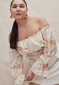 Off The Shoulder Ruched Top | Eloquii Peasant Crop Top, Top Inspiration, Ruched Crop Top, Cinnamon Brown, Cinnamon Swirl, Ruched Top, Off Shoulder Tops, Puff Sleeve, Shoulder Top