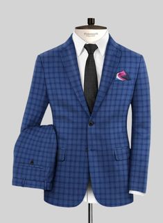 If you're on the hunt for a suit that will serve you well for every event, our Reda Havelock Blue Checks Wool Suit is a perfect choice. Crafted from pure wool, our suit maintains a distinguished appearance to every man's preferences. Additionally, the vibrant blue checks add versatility to your wardrobe, enabling you to dress up or down for any occasion by mixing and matching.  Look Includes    Reda Havelock Blue Checks Wool  Fabric  Two Button Jacket Style  Notch Lapel   Horn Royal Black  Butto Long Sleeve Business Suit Sets, Long Sleeve Business Suiting Sets, Business Suiting Fabric Sets With Long Sleeve, Custom Fit Suit In Suiting Fabric, Blue Three-piece Suit With Welt Pockets For Business Casual, Slim Fit Wool Suits With Long Sleeves, Slim Fit Wool Suit With Long Sleeves, Elegant Royal Blue Long Sleeve Suits, Tailored Blue Wool Suit