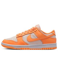 The Nike Dunk Low 'Peach Cream' is a stylish and modern silhouette, perfect for everyday activities. The orange upper is complemented by a rubber sole for a comfortable and durable experience. Inspired by the classic Dunk series, this sneaker is perfect for any occasion. With its sleek design and modern features, the Nike Dunk Low 'Peach Cream' is a must-have for any sneaker enthusiast. (SNKR/Skate/Light/Low Top/Women's/Non-Slip) Hoco Shoes, Orange Nike Shoes, Dunks Outfit, Nike Design, Nike Fashion Shoes, Peach Cream, Nike Models, Orange Shoes, Peaches Cream