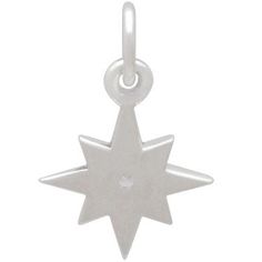 Light up your jewelry designs with this sterling silver 8 point star charm with a nano gem at the center. The shimmer and shine of this star charm adds just the right finishing touch to your jewelry line. Great for earrings and charm necklaces. Length measurement includes the 5 mm soldered jump ring. Silver Star Charm With Celestial Style, Silver Star Charm Celestial Charms, Silver Star Sterling Silver Charms, Sterling Silver Star-shaped Charms, Silver Star-shaped Sterling Silver Charms, Silver Sterling Silver Star Charms, Silver Star Charm Celestial, Silver Celestial Star Charm, 8 Point Star