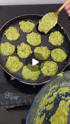 someone is cooking some food in a pan on the stove