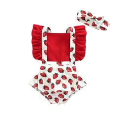 Your little one will be the cutest, most stylish baby at the park when they are dressed in this adorable strawberry print baby romper. Perfect for spring and summer. seasons. Material: Polyester, Cotton Strawberry Romper, Summer Outfit Accessories, Red Romper, Ruffle Sleeve Top, Boho Wedding Dress Lace, Backless Jumpsuit, Boy Onesie, Strawberry Print