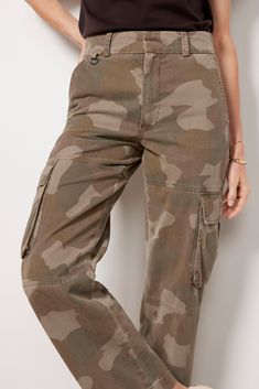 Add utility-inspired style to your wardrobe with these camo trousers by Pistola. Crafted in non-stretch cotton, the Addie pants feature a relaxed, tapered leg, high-rise fit, and cargo side pockets. Fall Military Style Relaxed Fit Cargo Pants, Military Style Relaxed Fit Cargo Pants For Fall, Military Style Cargo Pants For Fall, Camouflage Relaxed Fit Straight Leg Cargo Pants, Camouflage Cargo Pants With Straight Leg, Relaxed Fit Camouflage Cargo Pants, Camouflage Cargo Pants For Fall, Camouflage Straight Leg Cotton Cargo Jeans, Camouflage Straight Leg Cargo Pants