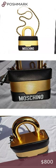 Moschino x H&M Leather Shoulder Bag Padlock Purse Brand new with tags. Moschino Bags Shoulder Bags Gold Shoulder Bag With Logo Hardware For Shopping, Gold Bags With Logo Hardware For Office, Gold Office Bag With Logo Hardware, Gold Office Bags With Metal Logo, Designer Shopping Bag With Metal Logo, Designer Black Bags With Metal Logo, Luxury Box Bag With Chain Strap For Shopping, Luxury Shopping Bag With Metal Logo, Luxury Shopping Bags With Metal Logo