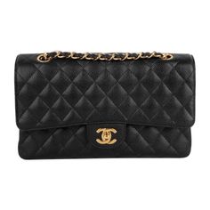 Chanel - (Made in France) Black quilted caviar grained calfskin classic bag with a golden metal cc fastener on a double flap. Adjustable interlaced chain handle. Piece with a serial number and a certificate. 2011 Collection. Additional information: Condition: Very good condition Dimensions: Length: 25 cm - Height: 16 cm - Depth: 6 cm - Handle length: 85 cm Period: 21st Century Seller Reference: S313