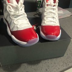 Jordan Retro 11 Cherries Brand New And Never Been Worn. Classic Red Basketball Shoes With Round Toe, Classic Red High-top Custom Sneakers, Red High-top Jordan Shoes With Red Sole, Red High-top Jordan Shoes, Red Sneakers With Branded Heel Counter And Round Toe, Classic Red Lace-up Jordan Shoes, Classic Red High-top Jordan Shoes, Red Jordan Lace-up Shoes With Red Sole, Red Jordan Shoes With Cushioned Footbed