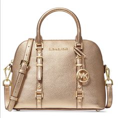 Real Leather..... Best Of All.... Michael Kors Gold Travel Satchel, Michael Kors Gold Satchel For Travel, Gold Michael Kors Shoulder Bag With Detachable Handle, Michael Kors Gold Shoulder Bag With Detachable Handle, Modern Gold Satchel With Branded Hardware, Gold Satchel With Branded Hardware For Shopping, Classic Gold Michael Kors Bag, Gold Michael Kors Rectangular Satchel, Gold Michael Kors Top Handle Bag