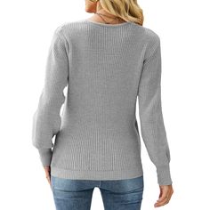 Gray V Neck Long Sleeve Pullover Knit Sweater Fall Textured Knit Solid V-neck Sweater, Knit V-neck Long Sleeve Sweater, Fall Long Sleeve V-neck Sweater With Ribbed Cuffs, Fall V-neck Sweater With Long Sleeves And Ribbed Cuffs, Long Sleeve V-neck Sweater With Ribbed Cuffs For Fall, Gray Knit Long Sleeve V-neck Sweater, Gray Ribbed Sweater For Layering, Gray Long Sleeve Knit Top, Gray V-neck Sweater With Ribbed Cuffs