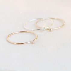 three minimalist stacking rings. SILVER, GOLD or ROSE gold filled. tiny ball droplet. sterling silve Make Up Gold, Gold Initial Ring, Gemstone Stacking Ring, Sparkly Ring, Solid Gold Band, Stacking Ring Set, Ball Drop, Rings Silver, Silver Stacking Rings