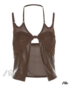 Zlily - Solid Color Slim Fit Fashion Camisole with Sexy Backless Design Halter Top Camisole With Built-in Bra For Club, Summer Club Tank Top With Built-in Bra, Flirty Tank Top With Built-in Bra For Night Out, Club Crop Top With Built-in Bra And Spaghetti Straps, Chic Sheer Sleeveless Crop Top, Party Halter Camisole With Built-in Bra, Party Stretch Tank Top Bra Friendly, Halter Neck Camisole With Built-in Bra For Night Out, Brown Fitted Cami Tank Top