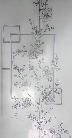 a drawing of a flower on a white background with lines and flowers in the center