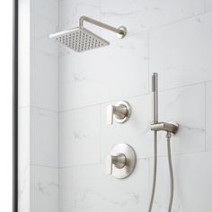 a shower head with thermostaer and hand held shower faucet