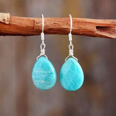 Amazonite Earrings, Gemstone Drop Earrings, Bracelet Pandora, Amazonite Stone, Teardrop Dangle Earrings, Bleu Turquoise, Picture Jasper, Blue Gemstones, Elegant Earrings