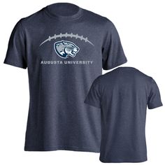 Augusta University Laces Out Football Logo Short Sleeve T-Shirt Wear this Augusta University Jaguars Lace Out Football Logo T-Shirt and around campus in Augusta, Georgia with Jaguars pride. Featuring Augusta University logo and a football laces graphic on the front of this tee shirt. High quality print in official school colors to ensure a great look every time you wear it Original Sport Your Gear brand design Crew Neck Solids 100% CottonHeathers Poly/Cotton Blend Officially Licensed Collegiate Casual Short Sleeve T-shirt With University Logo, Gray Short Sleeve Fan Gear T-shirt, Gray Fan Gear T-shirt With Short Sleeves, Collegiate Gray Crew Neck T-shirt, Gray Collegiate Short Sleeve Top, Gray Short Sleeve Collegiate Top, Gray Crew Neck T-shirt With School Spirit, Casual T-shirt With University Logo And Short Sleeves, Gray Crew Neck T-shirt For School Spirit