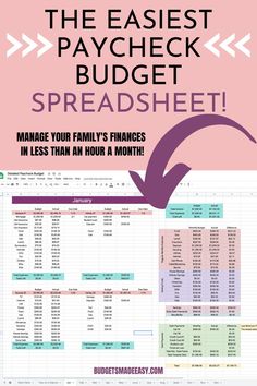 a spreadsheet with the words, how to make an easy pay check budget spreadshee