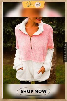 Two Toned Fuzzy Sherpa Fleece Pullover Long Sleeve Fleece Sweatshirt With Fleece Lining, Cozy Fit Fleece Half-zip Top, Long Sleeve Fleece Sweater With Fleece Lining, Cozy Long Sleeve Fleece Jacket With Soft Texture, Winter Half-zip Fleece Sweater, Cozy Long Sleeve Fleece Jacket, Cozy Fit Long Sleeve Sweater With Fleece Lining, Comfy Long Sleeve Pink Sweatshirt, Pink Half-zip Top For Fall