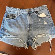 Nwt Zara Denim Shorts With Raw Hem Cheap Mid-rise Shorts From Zara, Cheap Zara Shorts For Day Out, Zara High Rise Distressed Bottoms, Trendy Distressed Zara Bottoms, Zara Blue Jean Shorts With Frayed Hem, Zara Distressed Mid-rise Bottoms, Zara Ripped Denim Jeans, Zara Ripped Jeans In Medium Wash, Zara Mid-rise Distressed Bottoms