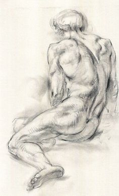 a black and white drawing of a naked man