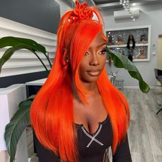 Lace Front Wig Virgin Human Hair Medium Cap 22.5" Orange Red 150%Density 20" Hair Colorful, Frontal Wig Hairstyles, Frontal Hairstyles, Dope Hairstyles, Colored Wigs, Front Lace Wigs Human Hair, Baddie Hairstyles, Orange Hair, Wig Styles