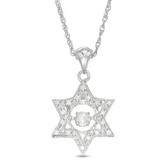 Celebrate your faith with this diamond Star of David pendant from the Unstoppable Love™ Collection. Crafted in cool 10K white gold, this eight-point star outline sparkles with diamonds and beaded detailing. At the center, a 1/6 ct. diamond glistens in a unique setting that moves with every beat of her heart and every turn of her head. Radiant with 1/5 ct. t.w. of diamonds and a bright polished shine, this Star of David pendant suspends along an 18.0-inch rope chain that secures with a spring-rin White Star Of David Jewelry For Anniversary, White Star-shaped Diamond Jewelry, Star Outline, Star Of David Pendant, Sparkling Diamond, Diamond Star, Star Of David, Sparkle Diamonds, Rope Chain