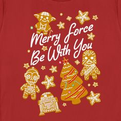 merry force be with you t - shirt in red and gold on a white background