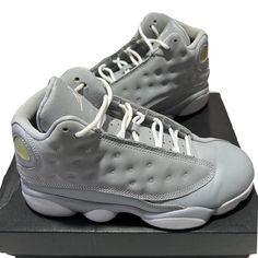 JORDAN RETRO 13’S in wolf grey •pre-owned with box •size youth 3/women’s 5 •shown love, still in great condition. •only flaw to note is slight creasing shown in photos. •same size currently selling for $300-$560 on STOCKX Retro 13, 3 Women, Jordan Retro, Athletic Shoes, Jordan, Shoe Accessories, Women Accessories, Women Shoes, Grey