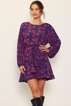 82% Acrylic, 10% Nylon, 8% Polyester Long Sleeve Lined Dress, Purple Mini Dress For Fall, Purple Mini Dresses For Fall, Lined Long Sleeve Midi Dress For Spring, Long Sleeve Lined Midi Dress For Spring, Flowy Purple Mini Dress For Fall, Spring Purple Lined Midi Dress, Casual Purple Midi Mini Dress, Casual Purple Midi Dress For Fall