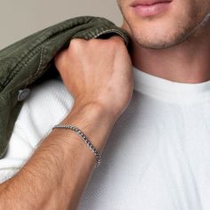 Roll up your sleeves, because our most requested piece is finally here. Our Cuban Silver Link 5mm bracelet makes a statement by pairing this with one with our chains or layer with our other bracelets. Dainty Silver Bracelet, Surf Yoga, Stainless Steel Bracelet Men, Silver Link Chain, Silver Link Bracelet, Popular Rings, Mens Bracelet Silver, Diy For Men, Jewellery Necklace