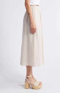 Fashioned with an easy elastic waist and handy pockets, this lightweight skirt made from airy linen is a warm-weather essential. 33" length Elastic waist Side-seam pockets 100% linen Machine wash, tumble dry Imported Relaxed Linen Maxi Skirt For Vacation, Linen Long Skirt For Vacation, Long Linen Skirt For Vacation, Vacation Long Linen Skirt, Vacation Wide-leg Linen Maxi Skirt, Relaxed Linen Skirt For Beach, Casual Linen Maxi Skirt For Beach, Linen Flowy Skirt For Vacation, Linen Lined Skirt For Vacation