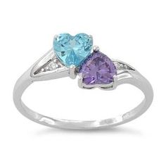 Sterling Silver Double Heart Amethyst & Blue Topaz CZ Ring Heart Eternity Ring, Double Heart Ring, Double Heart, Cz Ring, Amethyst Stone, Sterling Silver Heart, Blue Rings, Sterling Silver Charm, Glass Jewelry