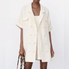 Zara | Dresses | New Zara Tweed Short Sleeve Blazer Dress Cream | Poshmark Short Sleeve Blazer Dress, White Tweed Dress, Zara Tweed, Tweed Shorts, White Tweed, Dress Cream, Zara White, Tweed Dress, Cream Dress