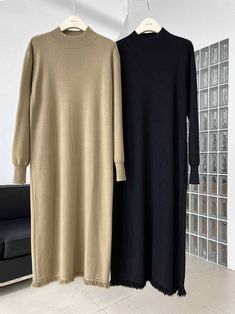 F00226307-200 Daily Dress, Mid Length, High Collar, Skirt Length, A Line Dress, Dress Skirt, Sweater Dress, Black Dress, Types Of Sleeves