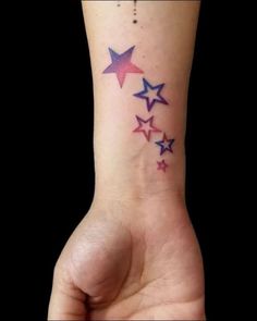 a woman's wrist tattoo with five stars on it