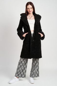 This Faux ShearlingTrim Corduroy Coat is made of 100% Polyester and featuring a warm and cozy fabric that keeps the chill away. Slim fit. Comes in standard sizes for a perfect fit. The model's height is 5'9 and she wears a size Small. Corduroy Coat, Cozy Fabric, Fashion Item, Warm And Cozy, Beautiful People, Jumpsuit Romper, Gray Color, Loose Fitting, Perfect Fit