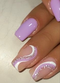 2023 Short Nails Designs, Colorful French Tip Nails With Glitter, May Nail Designs 2023, Gel Nails Ideas Short Colorful, Cute Nails Acrylic Short Purple, Summer Inspired Nails Acrylic, Cute Womens Haircuts, Summer Nails Short Purple, Purple Biab Nail Designs