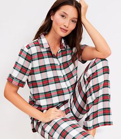 Say hello to chic dreams (and good night to sacrificing style) with this soft pajama set. Top: Notched lapel. Long sleeves. Patch chest pocket. Button front. 25 1/2" long. Pants: Elasticized drawstring waist. 28" inseam.,Imported:Imported,Fabrication:100% Polyester,Garment Care:Machine Washable Loft Plaid Pajama Set Size XS Ivory Women's by Loft Size Regular - XS Ivory Women's Sleepwear, 100%, Polyester, Machine, Washable Plaid Pajama, Women's Sleepwear, Soft Pajamas, Plaid Pajamas, Grey Outfit, Blazer With Jeans, Grey Pants, Pant Shirt, Dress With Cardigan