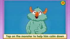 a cartoon character with horns on his head, and the words top on the monster to help him calm down