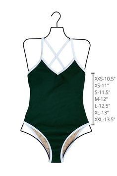 The Fern One Piece Swimsuit is sporty and classic, guaranteed to be your next go-to suit! This forest green one piece features a soft V-neck and a gorgeous open scoop back, with a slightly higher and ultra-flattering leg cut. The Women's dark green one piece is perfect for all the sporty activities! Our favorite detail is the white trim that really makes this swimsuit pop. The straps are adjustable to provide the perfect fit and fantastic support, a great choice for an active day! Shelf bra ... Green V-neck Bodysuit For Beachwear, Sporty Fitted V-neck Swimwear, Green Fitted V-neck Swimwear, Green Stretch One-piece Bodysuit, Sporty Green Bodysuit For Sports, Fitted Green Bodysuit For Sports, Green Sporty Bodysuit For Sports, Green V-neck Bodysuit For Swimming, Green V-neck Swimming Bodysuit